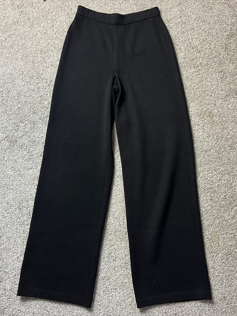 St John Caviar Pants Womens 2 Black Santana Knit Wide Leg Trouser Flare Pull On